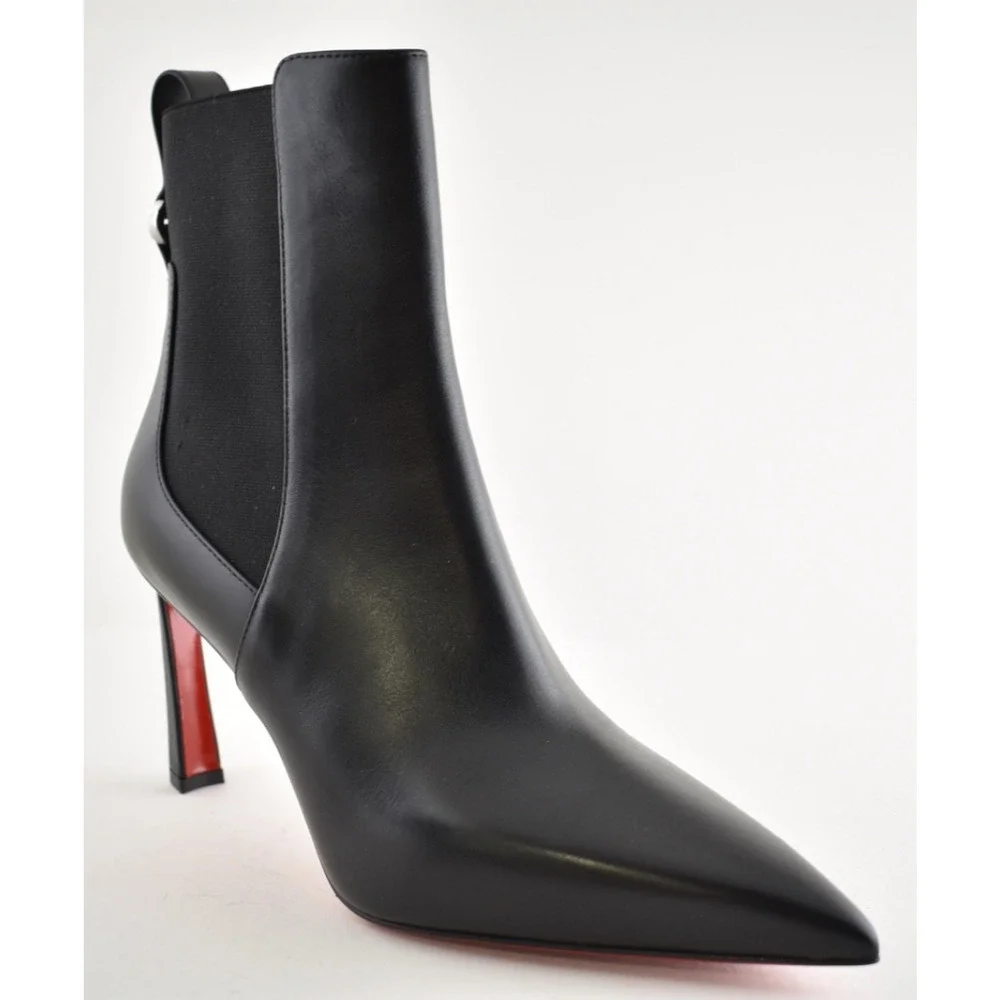 Christian Louboutin Condodo 85 Black Calf Leather Short Ankle Heel Boot 40.5